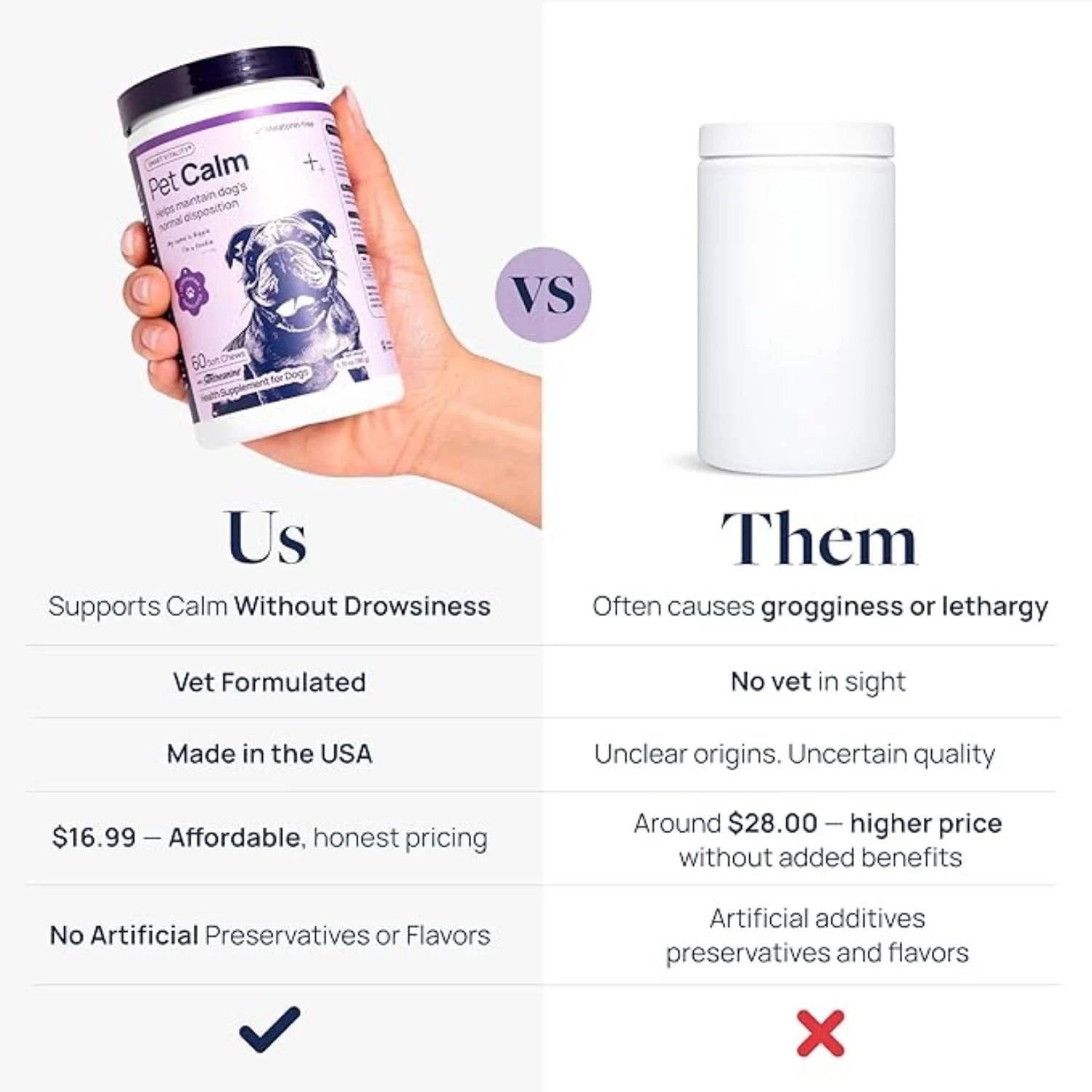 Smart Vitality Pet Calm Supplement for Dogs, Calming without Sleepiness, 60 Chews