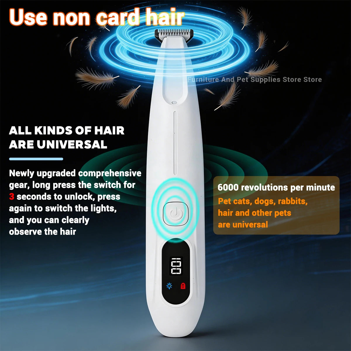 Pet Dog Electric Beauty Trimmer Waterproof Pet Foot Hair LED/UV Light Trimmer Low Noise Cat Dog Face Foot Ear Hip Claw Shaver