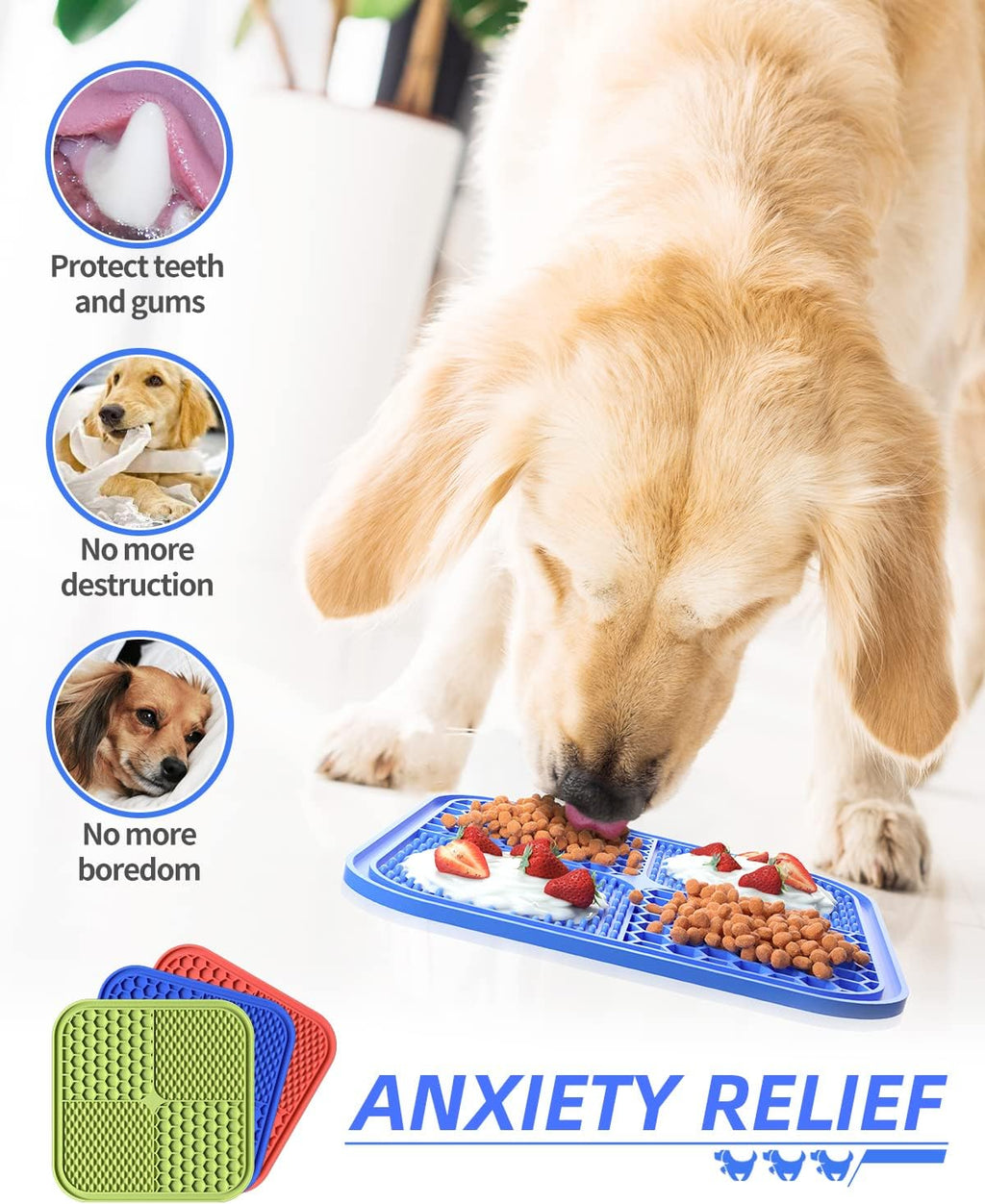 Ultimate Lick Mat Set for Dogs & Cats - Pack of 3 Slow Feeders to Combat Boredom & Anxiety, Perfect for Treats, Yogurt, and Peanut Butter