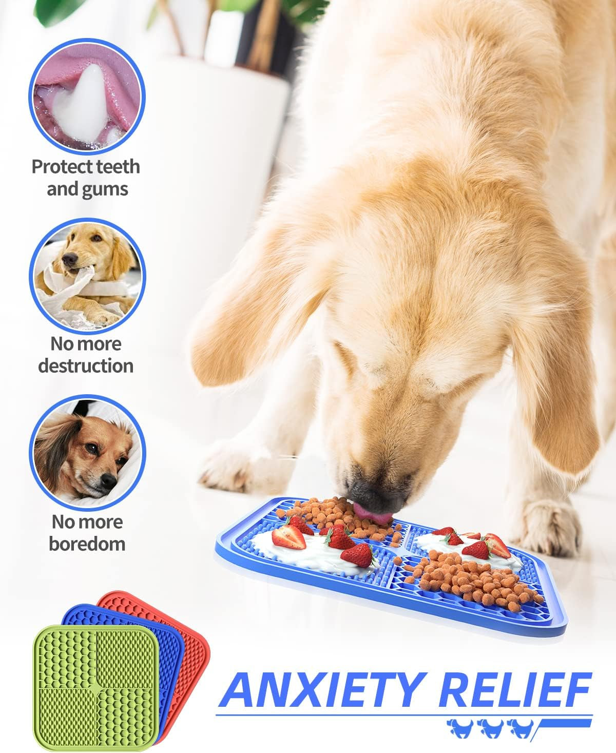 Ultimate Lick Mat Set for Dogs & Cats - Pack of 3 Slow Feeders to Combat Boredom & Anxiety, Perfect for Treats, Yogurt, and Peanut Butter