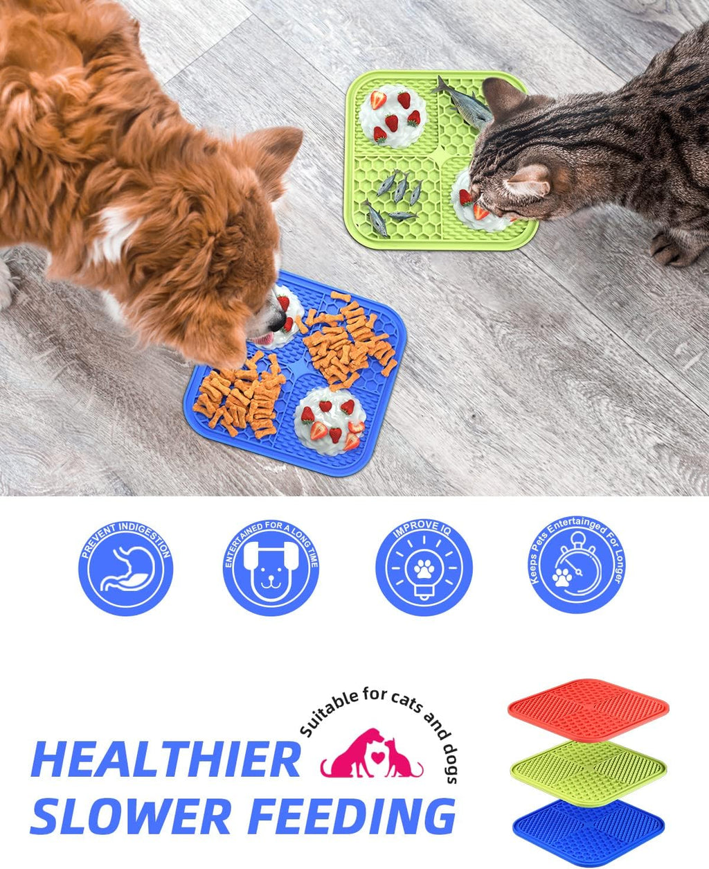 Ultimate Lick Mat Set for Dogs & Cats - Pack of 3 Slow Feeders to Combat Boredom & Anxiety, Perfect for Treats, Yogurt, and Peanut Butter