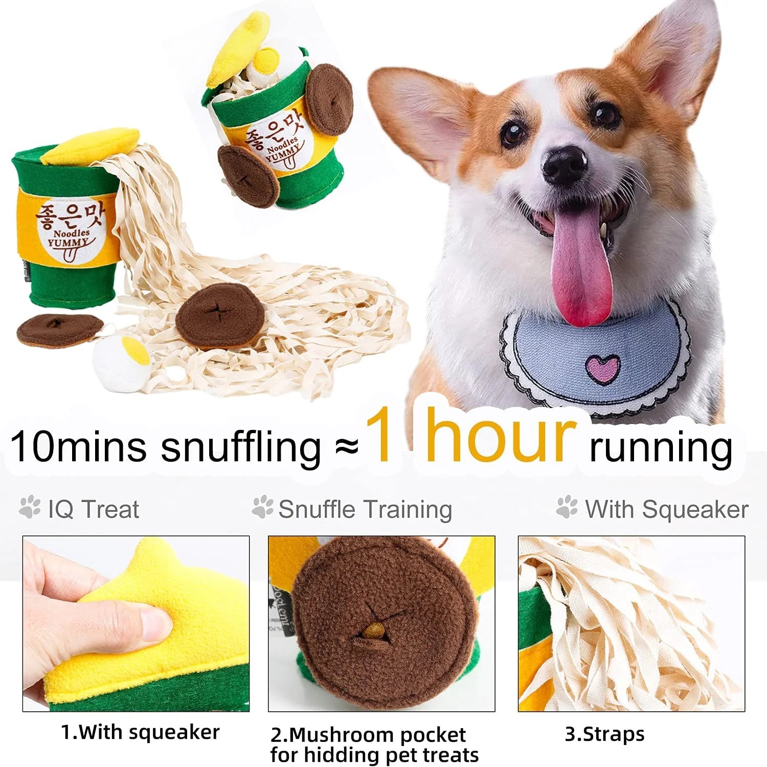 Dog Treat Toys Dog Squeaky Puzzle Enrichment Toy Snuffle Stuffed Toys for Dogs Tough Chew Teething Soft Puppy Toy (Noodles)