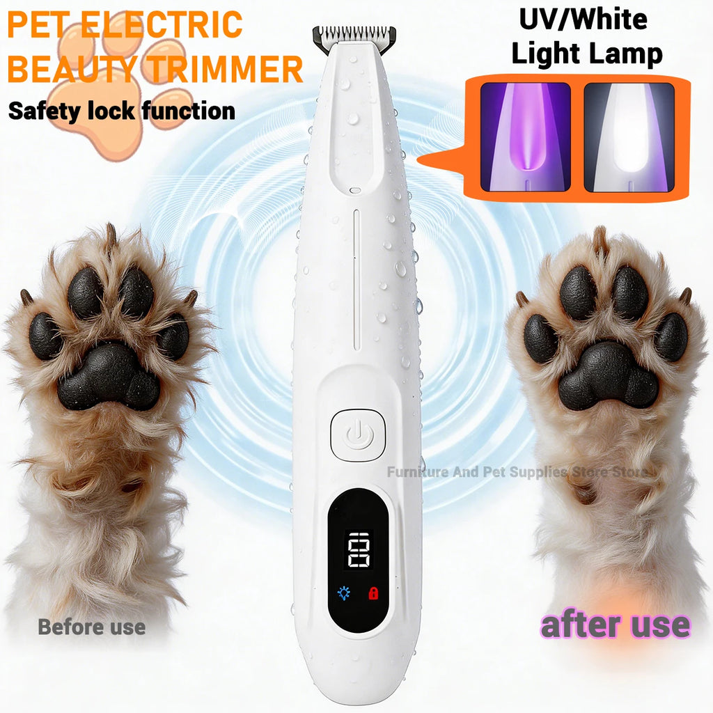 Pet Dog Electric Beauty Trimmer Waterproof Pet Foot Hair LED/UV Light Trimmer Low Noise Cat Dog Face Foot Ear Hip Claw Shaver