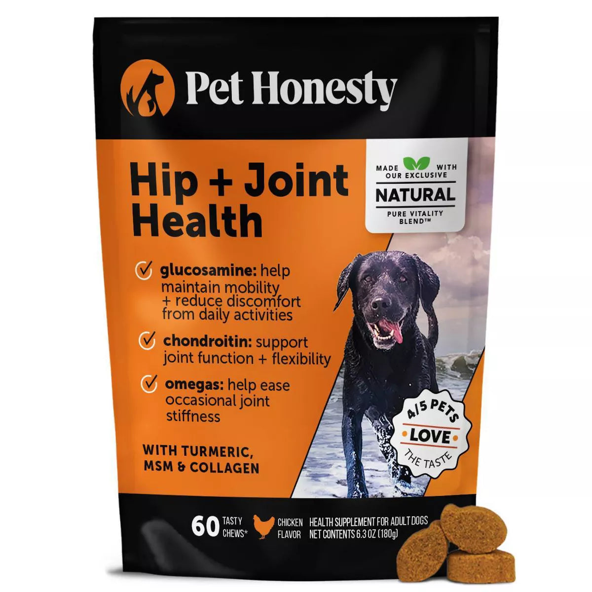 Pet Honesty Hip & Joint Health Chicken Flavor Supplement for Dog - 60Ct: Soft Chew, Adult, All Sizes, Wheat Free